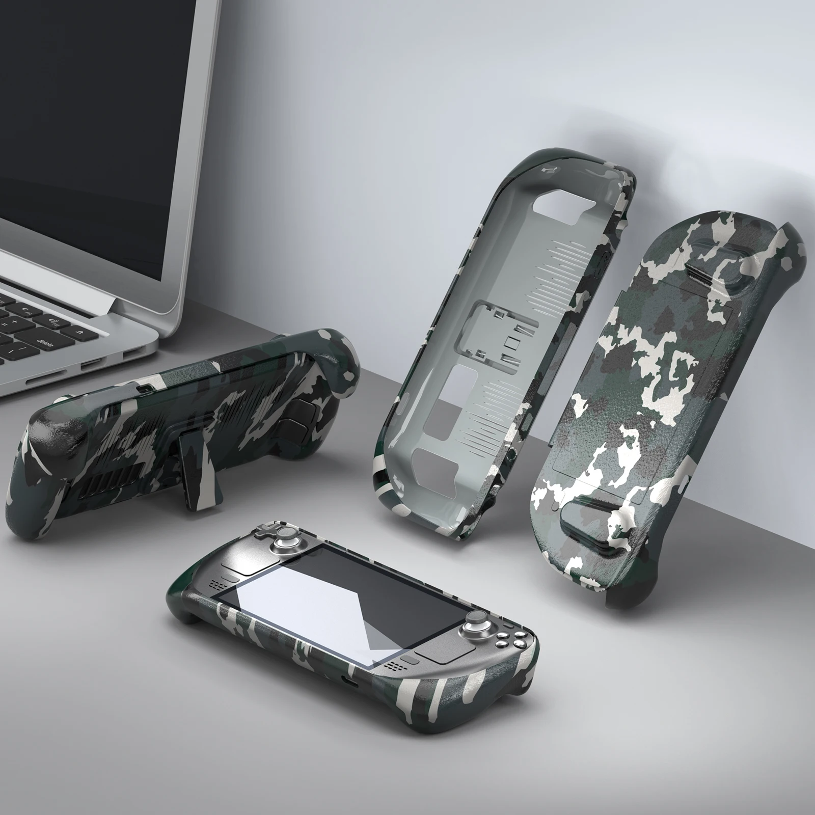 Protective TPU Case with front cover for Steam Deck Full Cover Case for Steam Deck with Kickstand -Camouflage