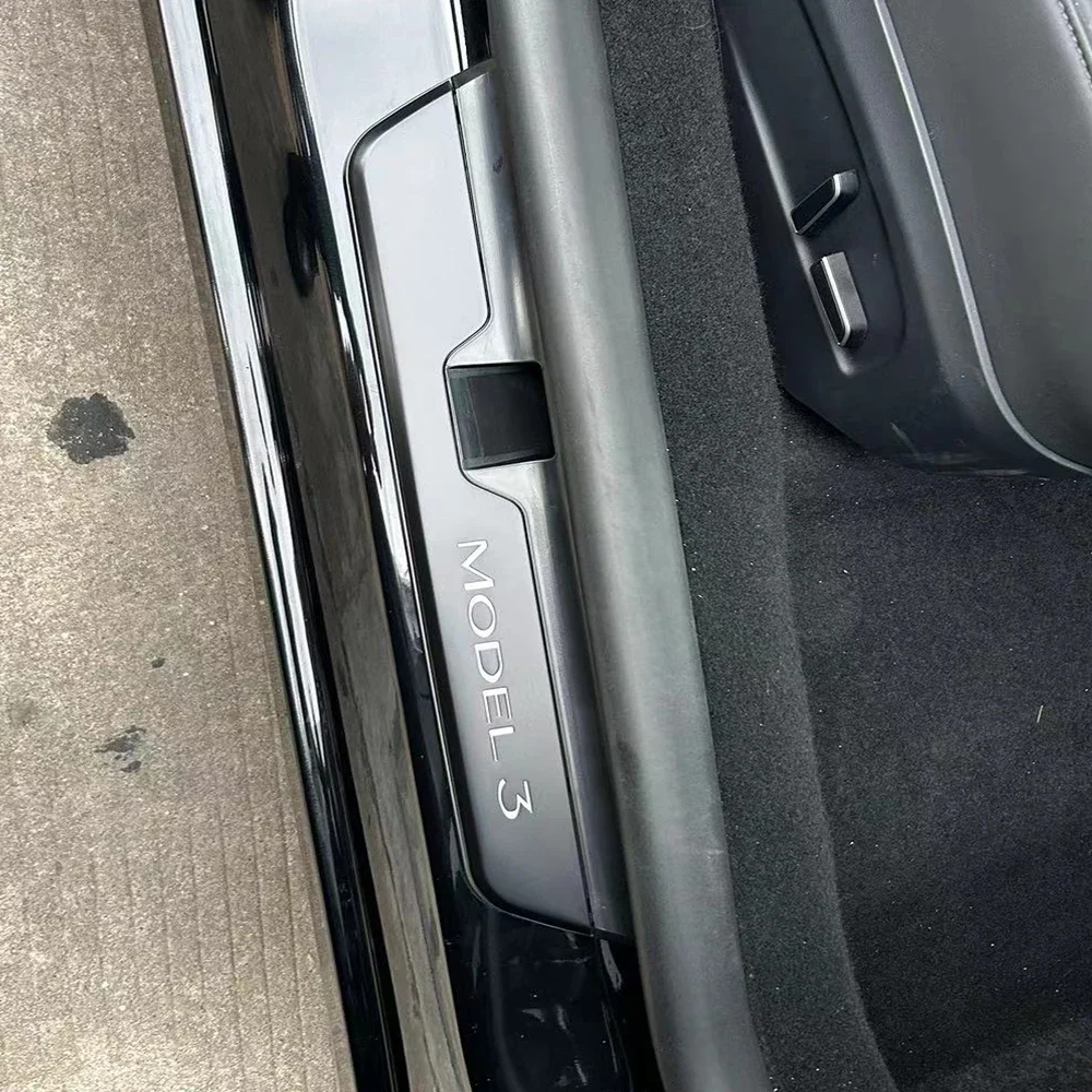 CSSBOON Door Sill Protector Cover 4PCS for Tesla Model 3 Highland Car LED Welcome Light Pedal Illuminated Accessories Auto Sense