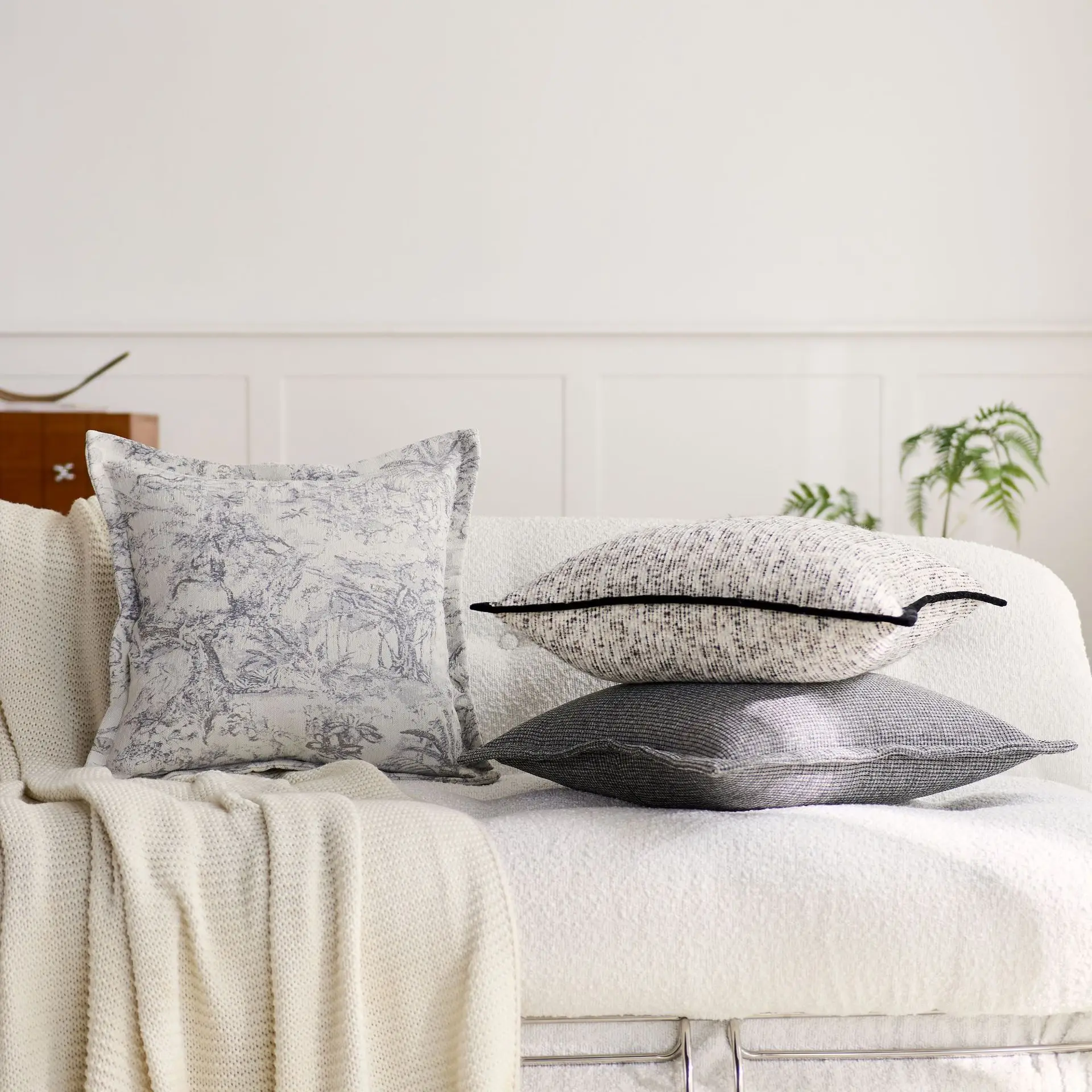 Modern Scandinavian Cushion Covers Grey Linen Texture Pillowcases with Hemming for Sofa Bedroom Decor  Modern Luxury Home Decor