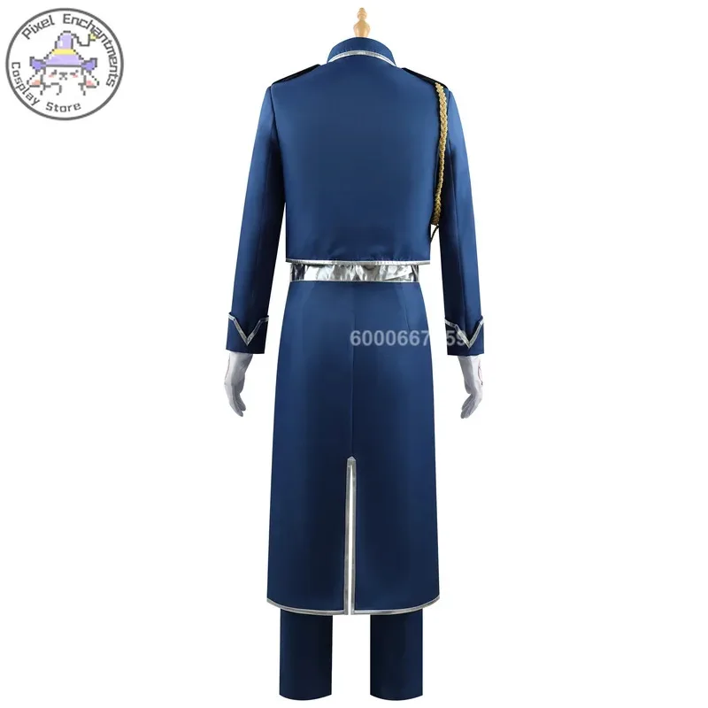 Sky06 Fullmetal Alchemi أنيمي روي موستانج إدوارد إلريك أزياء تنكرية للرجال أزرق موحد بدلة الهالوين لعب الأدوار Ou66lU&