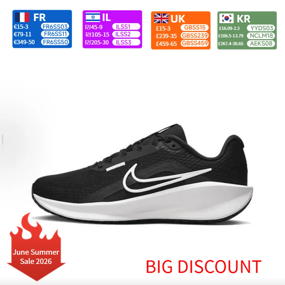 Nike DOWNSHIFTER 13 Comfortable Breathable Low-Top Casual City Commuter Running Shoes Women's Black/White FD6476001