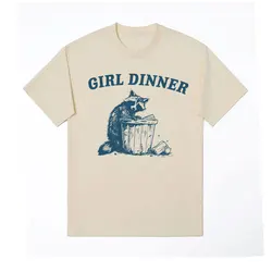 Girl Dinner Funny Cute Raccoon Graphics Tee Shirt for Men Women Vintage High Quality T-shirt 100% Cotton Fashion Tees Streetwear