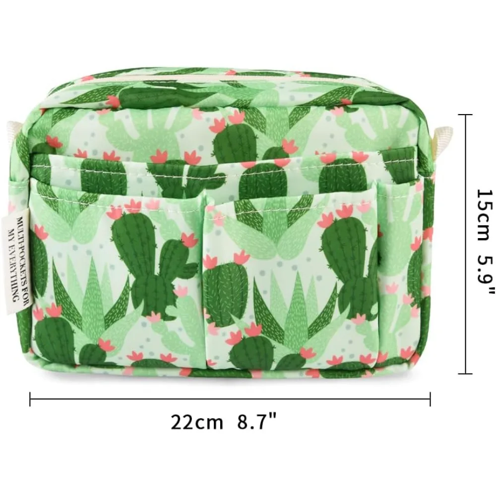 E-WEICHEN Organizer Portofolio Banyak Saku dengan Ritsleting, Tas Makeup Perlengkapan Perjalanan untuk Wanita, Alat Tulis Tahan Air Sederhana