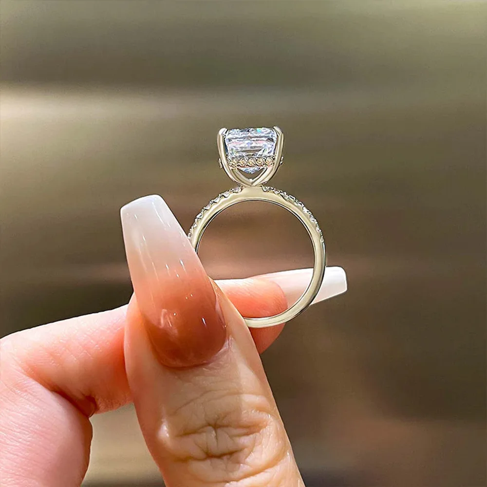 OEVAS 7x10mm 3.5CT Full Zircon Rings Set 100% S925 Sterling Silver for Women Wedding Engagement Ring Fine Jewelry Gift Wholesale view 2