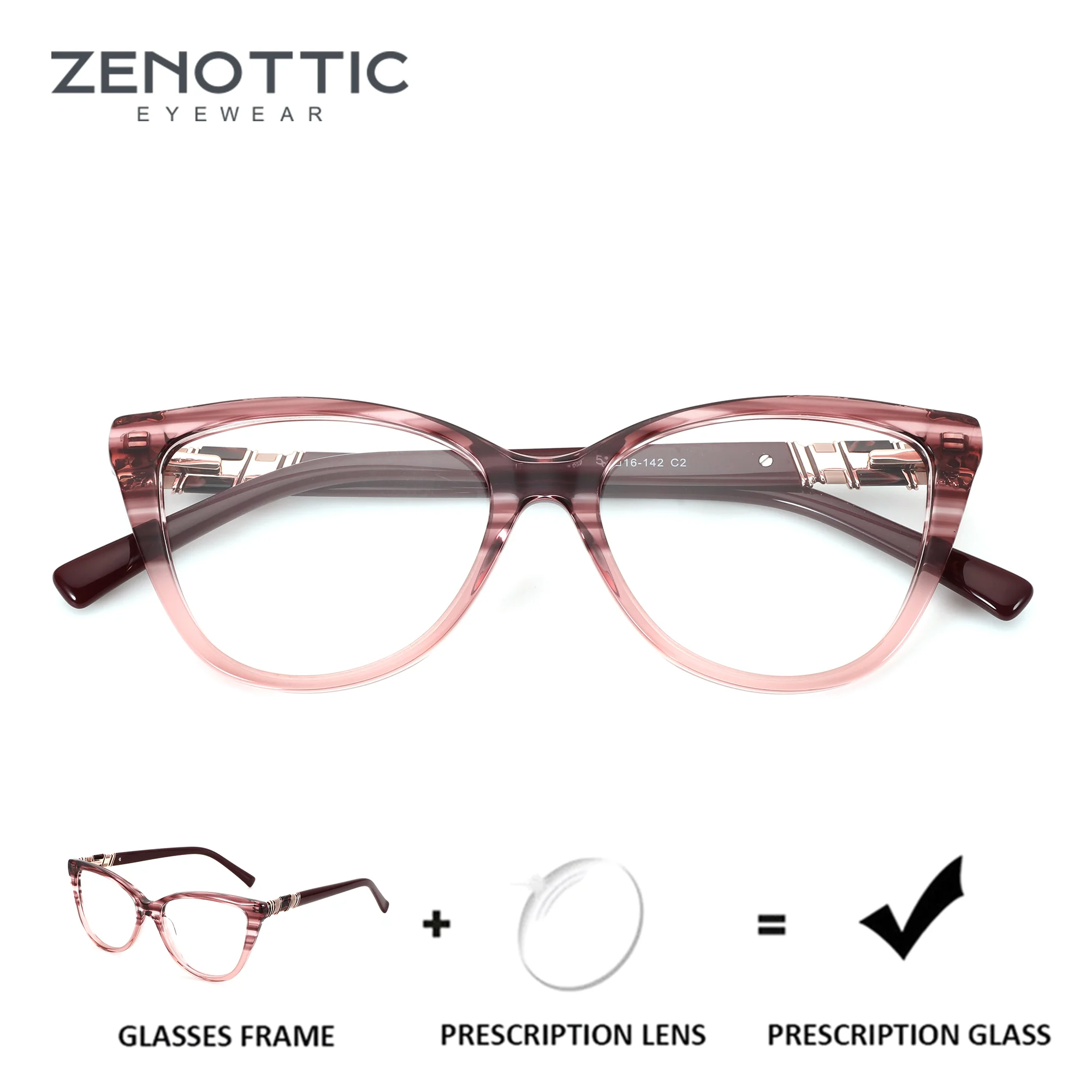 ZENOTTIC (S Size) Acetate Butterfly Medical Prescription Glasses for Women Anti Blue Light Photochromic Graduated Lenses