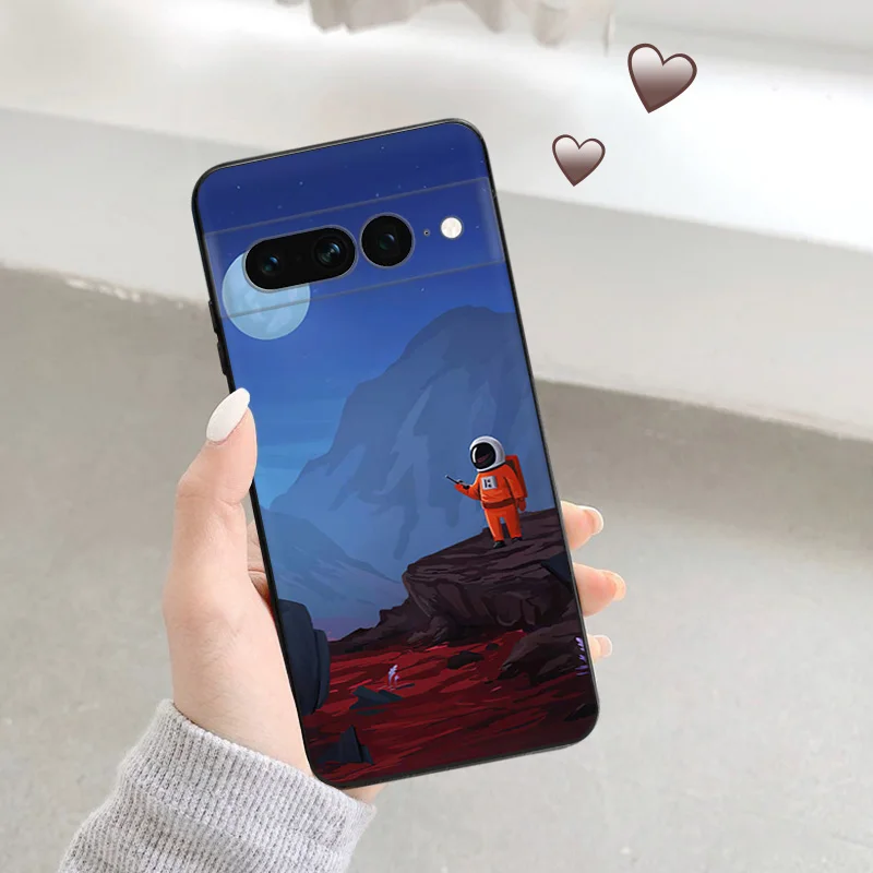 Black Matte Phone Case For Motorola Edge 30 40 20 Pro G200 One Fusion Cute Astronaut Girl Boy Moon Pixel 8a 7a 6a 7 8 Soft Cover