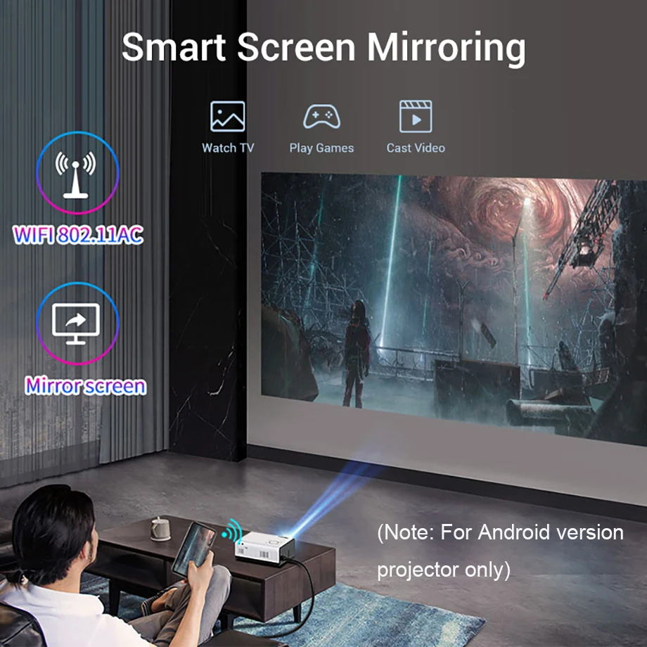 Spitze! T01A HD Projektor Android 9.0 5G WiFi Tragbarer Mini-Projektor Native 1280x720P Smartphone LED Video Heimkino Beamer