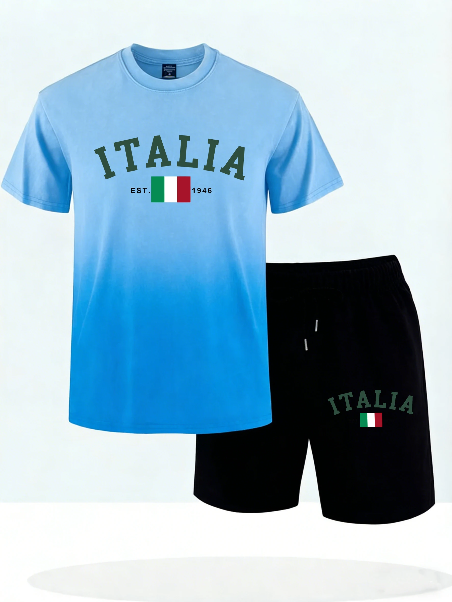 

Italia Italian Flag Print Men Summer Basics Tie-Dye T Shirts Suit Street Cotton T-Shirts Running Oversized Classic Sportpants