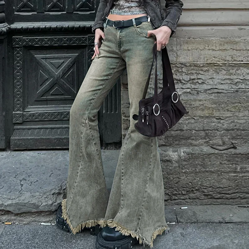 

Vintage Slim Flare Pants Casual Mid-Waisted Wide Leg Pants Women 2024 Autumn Spring Elegant Fashion Streetwear Ladies