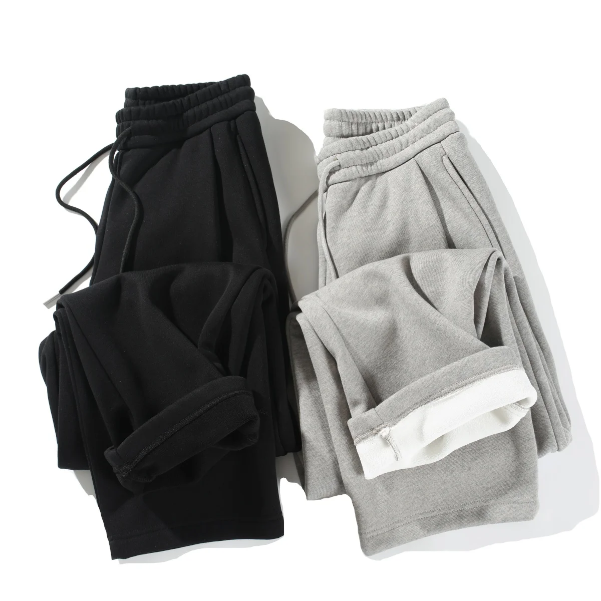 

Heavyweight Fce Lined Wide Leg Casual Sweatpants for Men Autumn Winter Thiened One-Piece Velvet Loose Warm Straight Cut