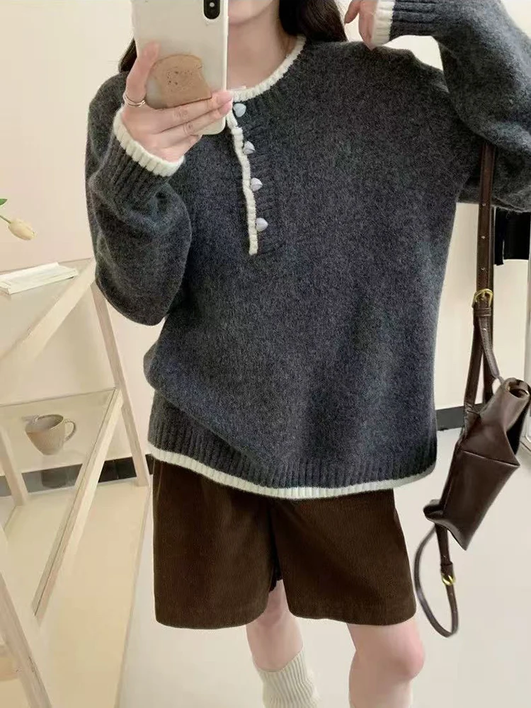 여성용 티엔드 루즈 니트 스웨터 따뜻한 이너웨어 가을 겨울 부드럽고 아늑한 컬러 블록 디자인 심플한 슬레 탑