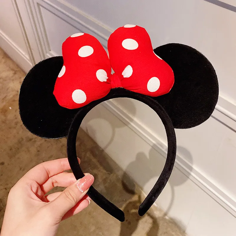 Halloween Mickey Minnie Ear Headband Adult Kids Kawaii Sequin Bows Girl Party Hairband Cosplay Plush Headwear Birthday Gift 2024