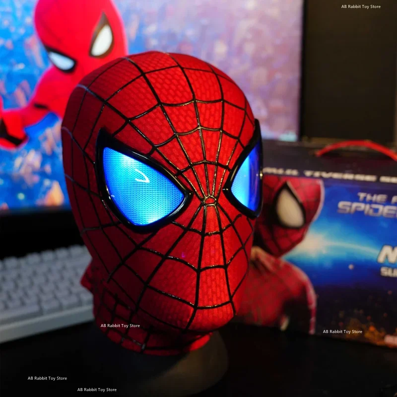 Amazing Spider-Man Headgear Movable Mask Helmet Electric Ring Control Eye Luminous Cosplay Collection Model Toy Kid Gift