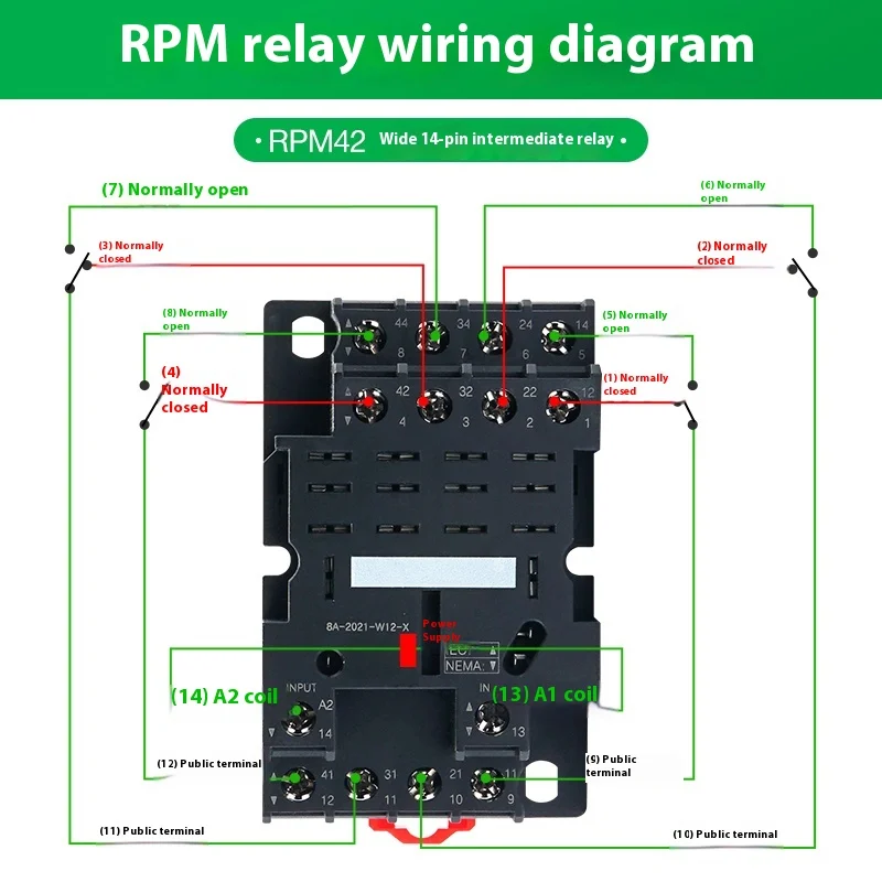 Schneider Wide Pin Relay RPM42BD 14-Pin 15A High Current Intermediate Electromagnetic Relay DC24V AC230V