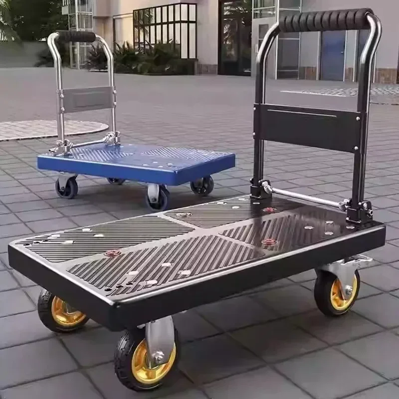 Silent Trolley, Folding Handcart, Cargo Flatbed Truck, Handling Truck, Plastic Handcart, Four Wheeled Household Small Cart