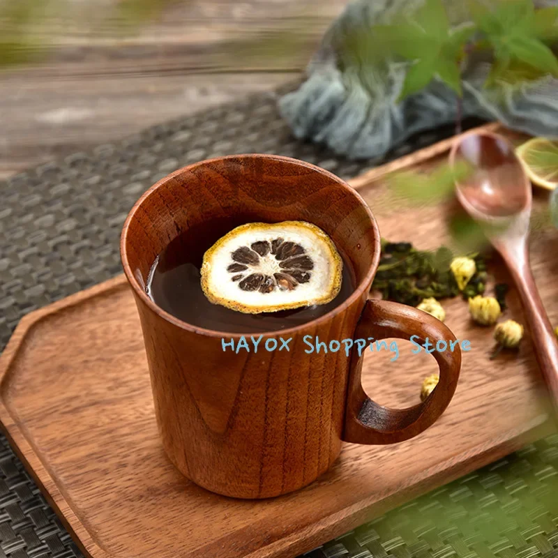 Wooden Big Belly Mug Cup with Handle Handmade Natural Wood Beer Tea Coffee Milk Water Cup Kitchen Drinkware Mug