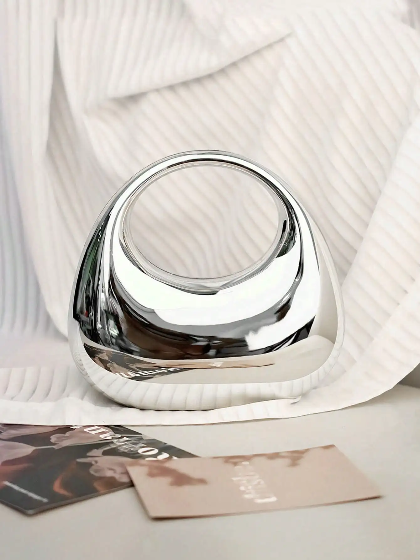 

Acrylic Crescent Moon Shape Evening Bag with Mirror Finish Chain Strap