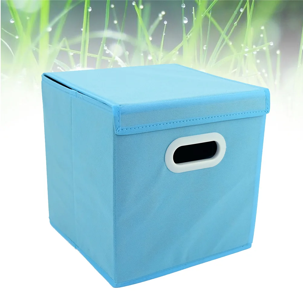 

Blue Foldable Non Woven Fabric Cloth Storage Bin Plastic Handle Laundry Books Sundries Organizer Storage Box Desktop Organizer