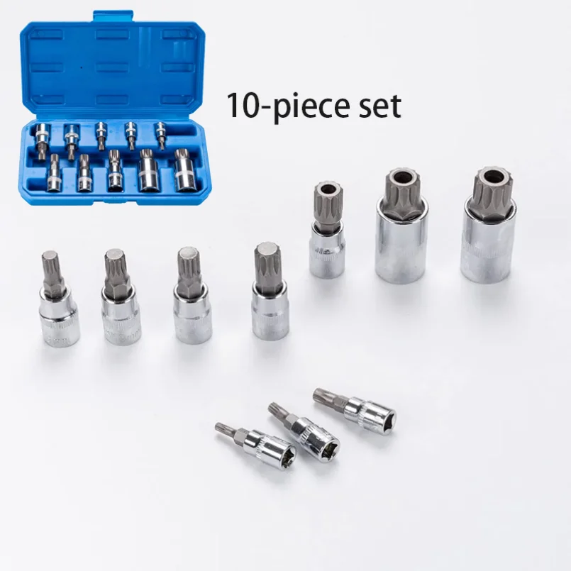 Conjunto premium de alta qualidade de 10 soquetes de broca estriada quadrada tripla de aço de liga - tamanhos de acionamento M4 - M18, 1/4", 3/8", 1/2"