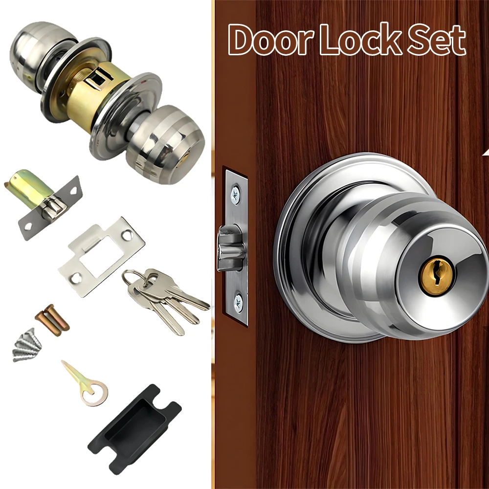 Aluminum Alloy Globular Door Knobs Rotation Lock Knobset Handle Metal Door Knob With Key For Bedrooms Living Rooms