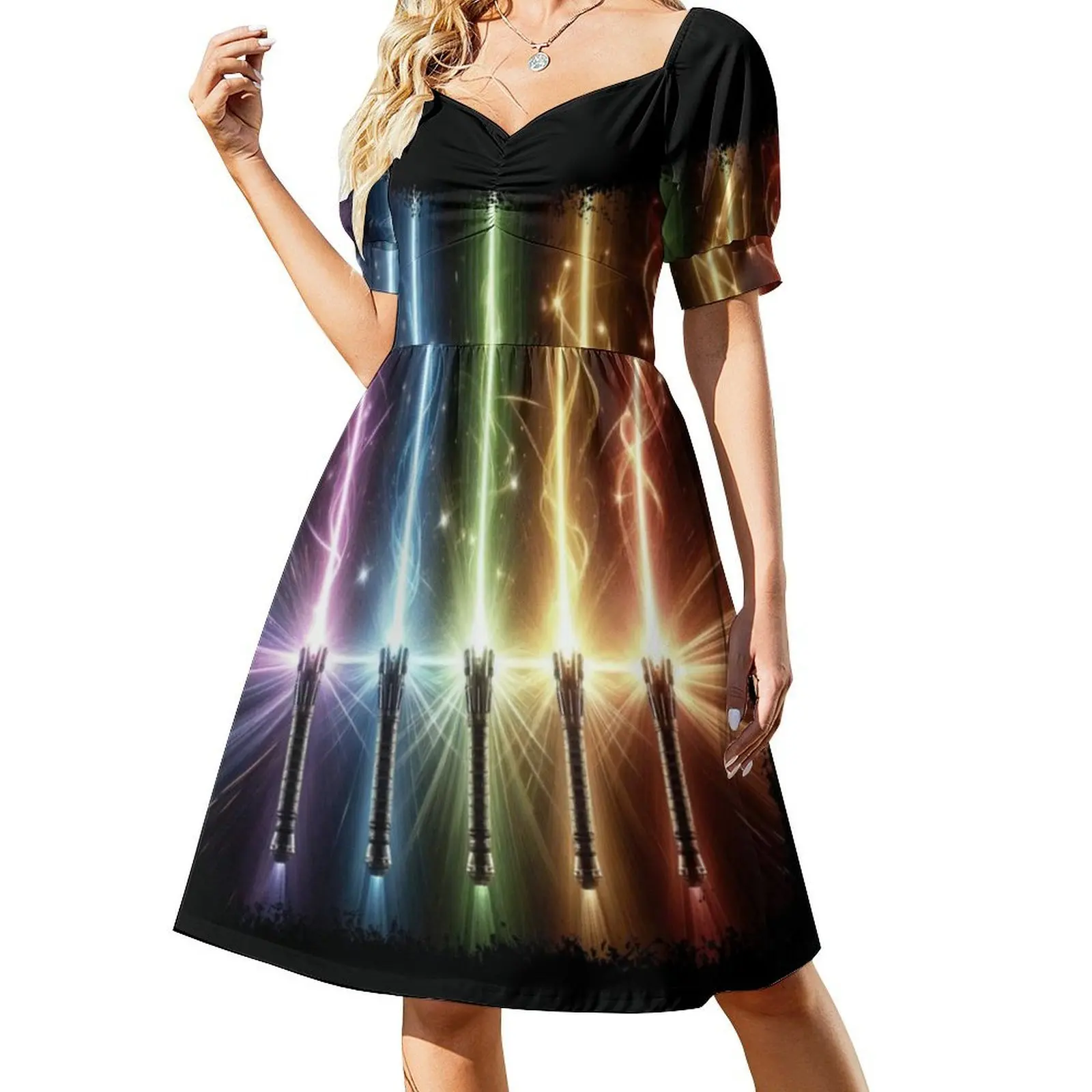 قوس قزح ليتسبر. الفضاء غالاكسي الخيال العلمي. فستان بوهو أنيق للمثليين، فستان أنيق لحفلات الزفاف على الشاطئ، قوس قزح #2