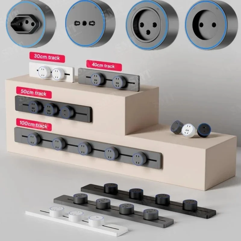 Brazil/Russian/Israel/Italy Track Socket Kitchen Wall Outlet, FR EU US UK Universal Standard Round Romovable Adapter Plug
