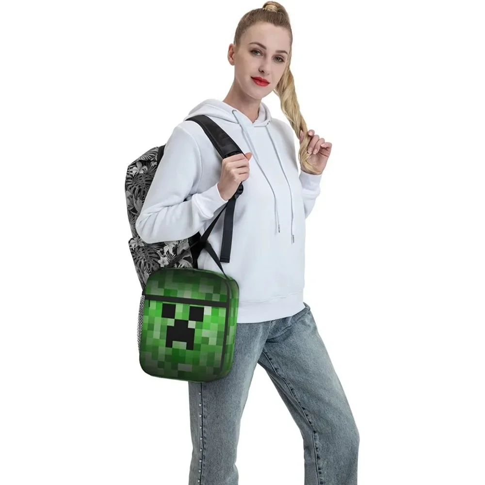 Pixel Game Fiambrera para hombres, mujeres, adultos, niños, bolsa de almuerzo pequeña para el trabajo de oficina, fiambrera portátil reutilizable, bolsa de almuerzo de talla única