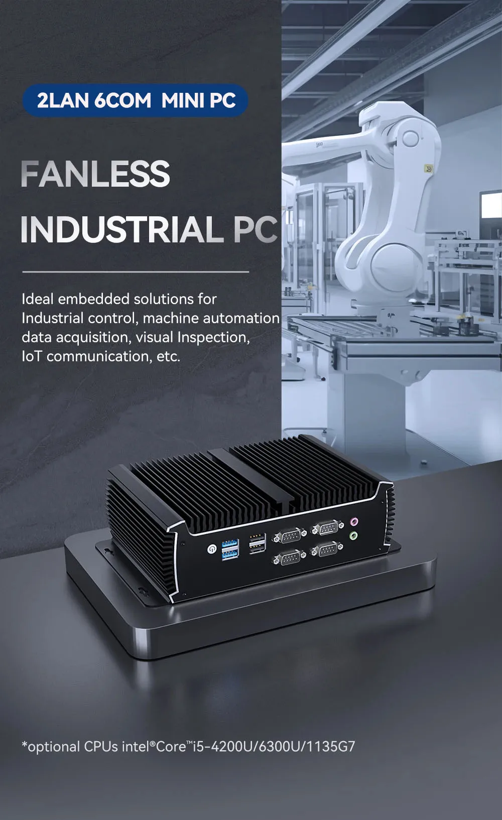 BEBEPC Fanless Mini PC with I5-6300u I5-1135G7 2xI225 2.5G LAN 6xRS232/485 COM 6xUSB3.0 Computer for Industrial Win10Pro Ready