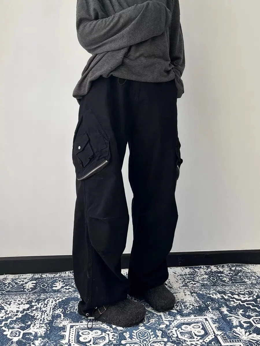 

Прямые повседневные широкие брюки на молнии в американском стиле ретро, свободные модные брюки для рабочей одежды, молодежная весенне-осенняя одежда