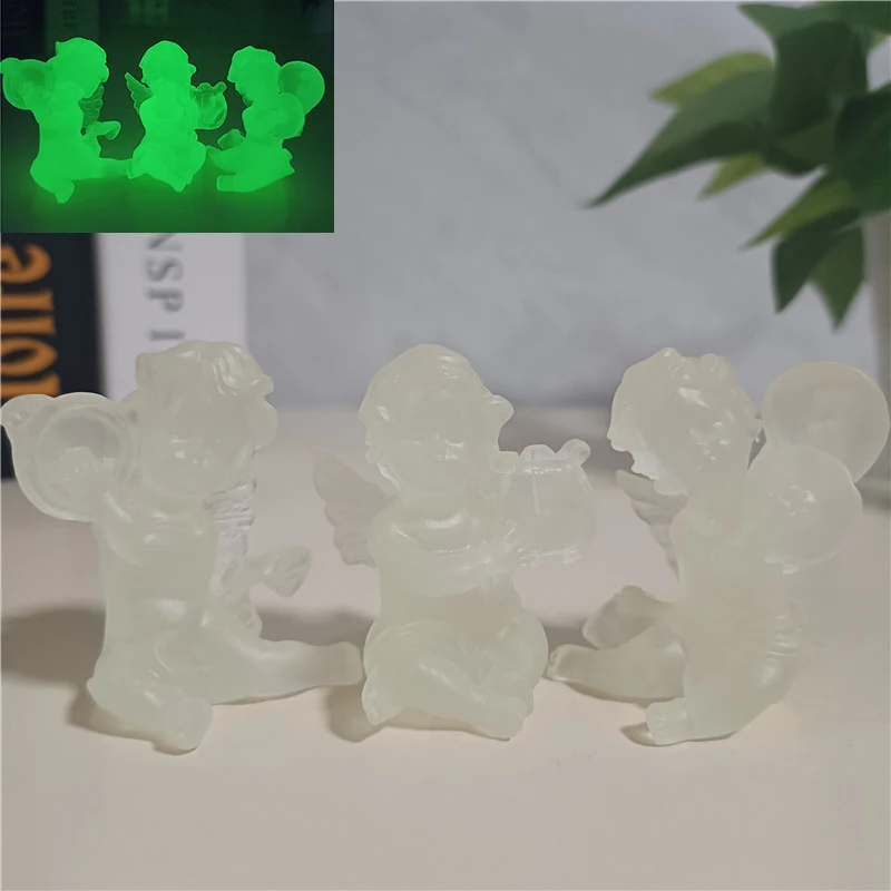 3 Style Glow In Dark Fairy Girl Angel Figurine Statues Sculpture Man-made Jade Stone Ornaments Wedding Home Decorative