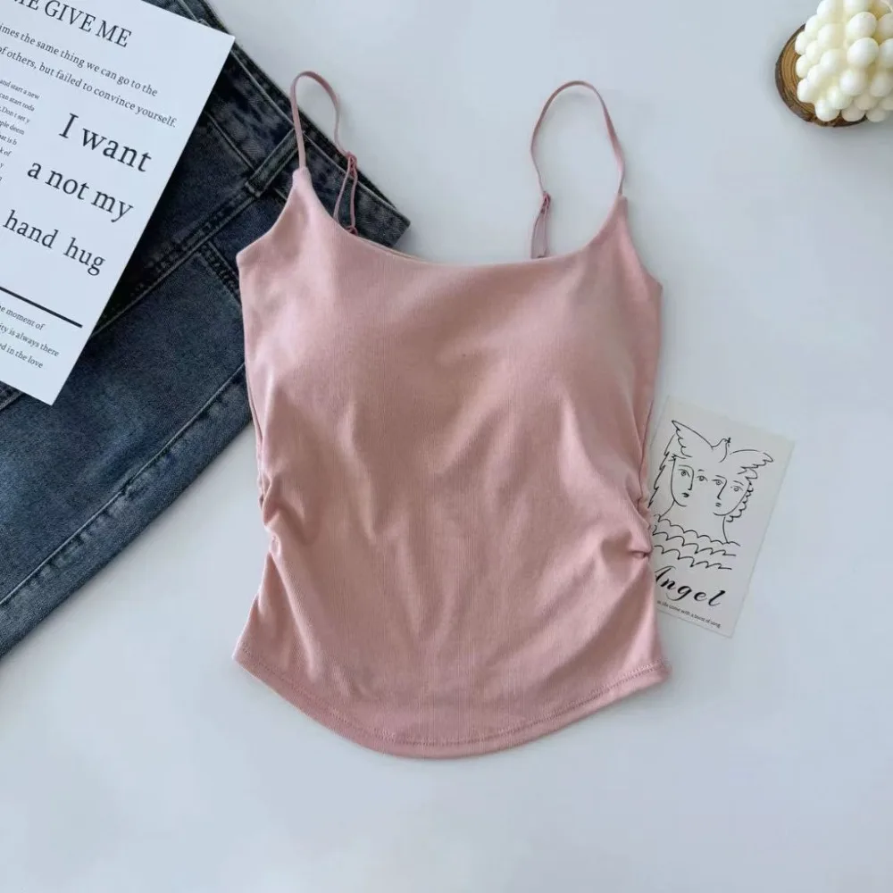Sweet Sleeveless Suspender Vest Underwear Slim Camisole With Padded Cups Short Vest Daily Use