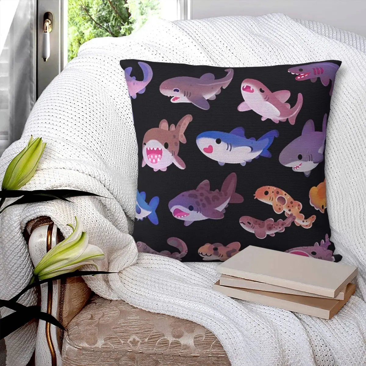 Shark Day Square Pillowcase Pillow Cover Polyester Cushion Zip Decorative Comfort Throw Pillow for Home Car