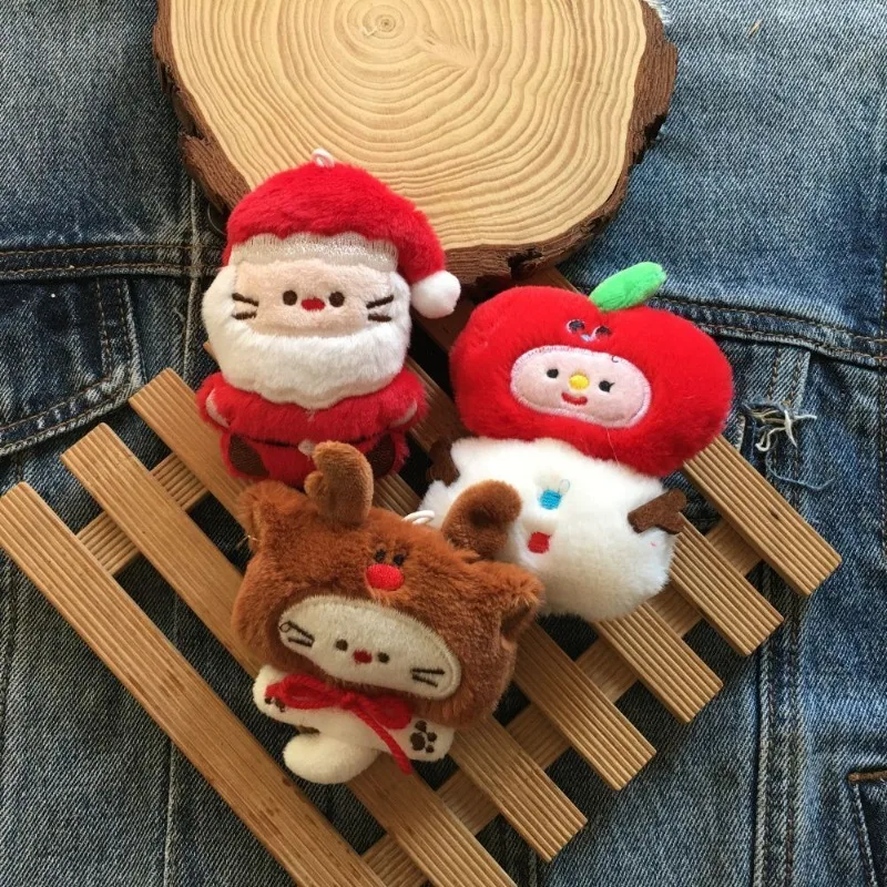 Christmas Plush Keychain Santa Claus Tree Apple Reindeer Bag Decore Charm Cute Plush Keyring Collection for Xmas Gifts