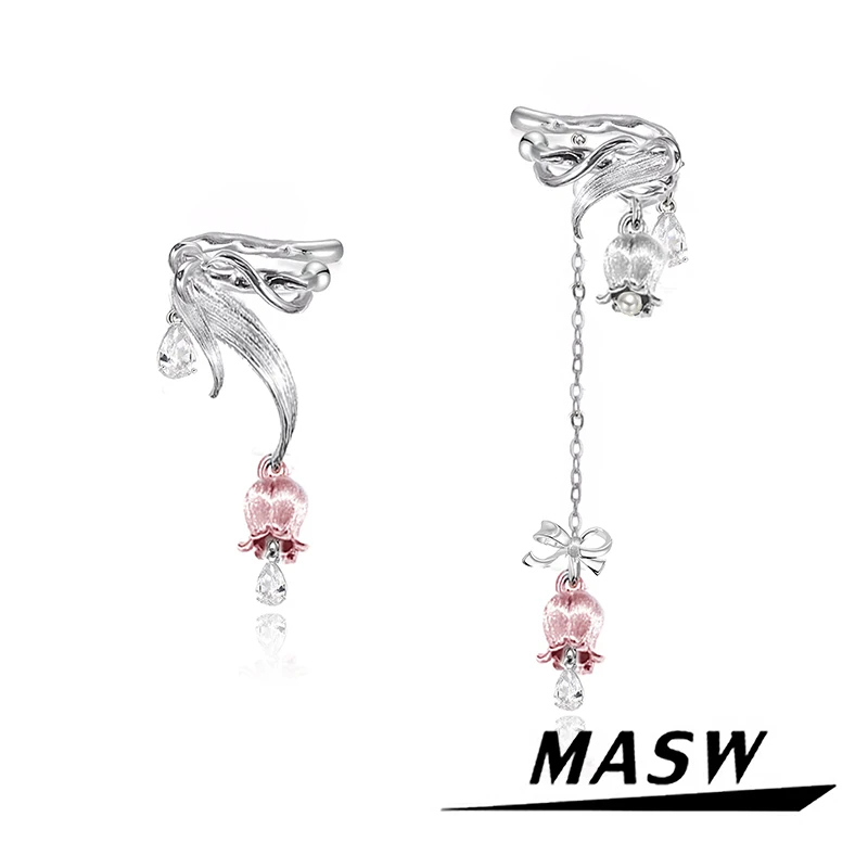 

MASW Original Design Luxury Temperament Asymmetrical Flower Ear-Clip For Women Party Gifts Fine Accessories Fashion Jewelry