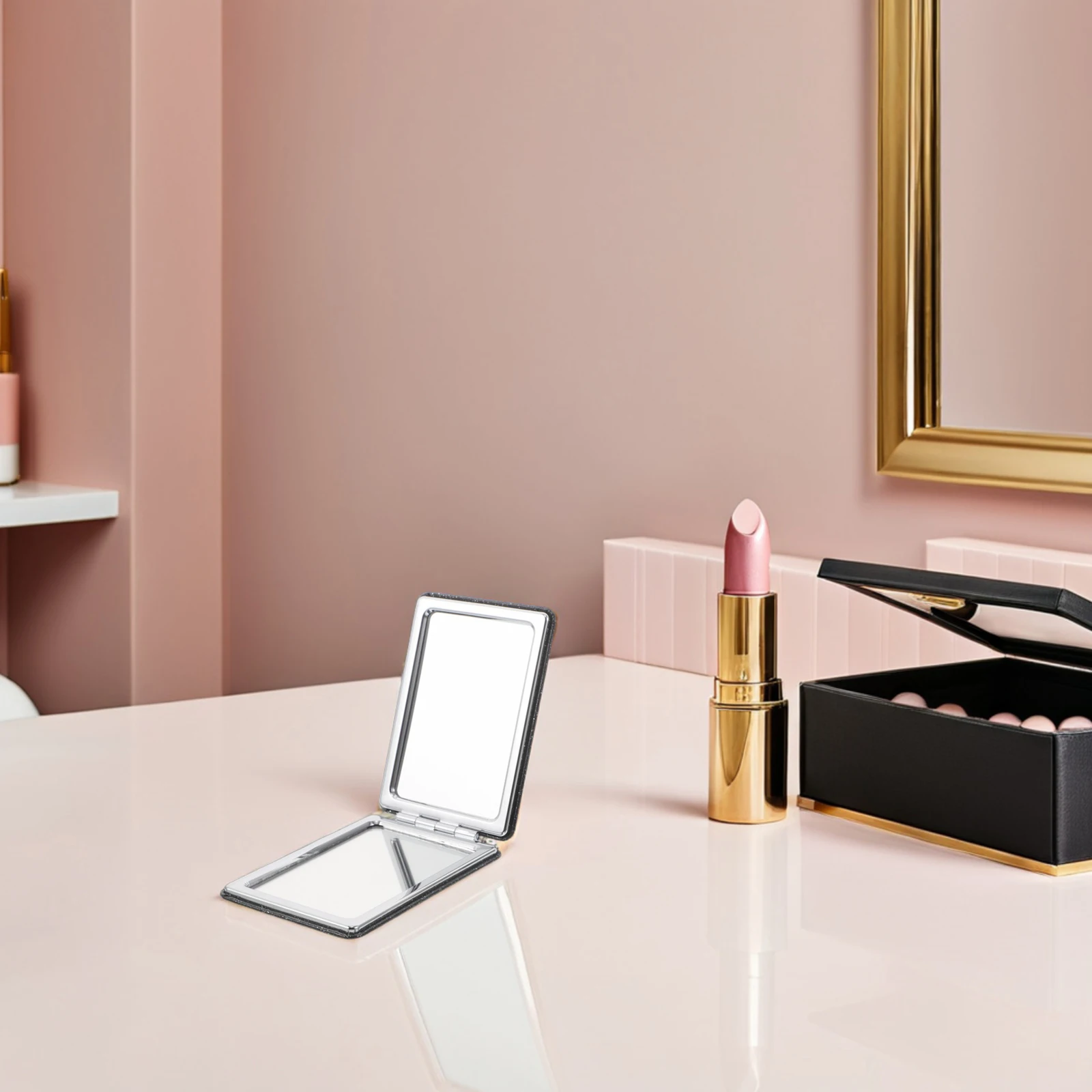 4 Stück zusammenklappbarer Make-up-Kompakt-tragbarer doppelseitiger Vergrößerungs-Reisespiegel für Handtasche, Tasche, Geldbörse, leicht, Dual