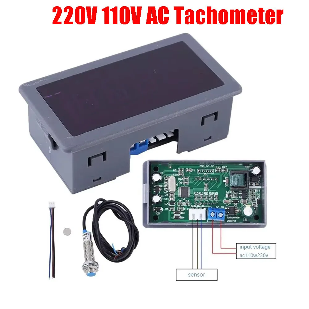 

AC Tachometer 4 Digit LED Tachometer RPM Speed 220V 110V with Hall Proximity Switch Sensor NPN High Quality