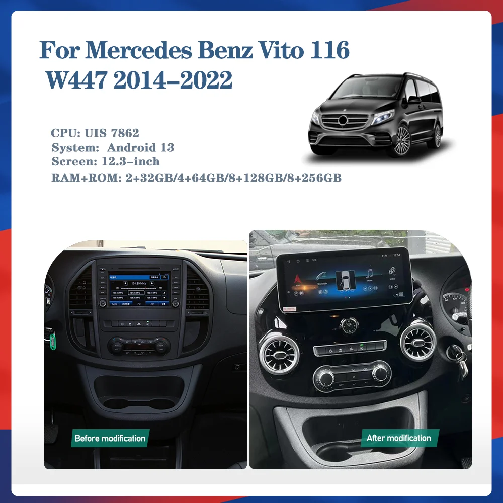 12.3-inch Android 13 For Mercedes Vito W447 2014-2022 GPS Navigation Radio Carplay 4G Multimedia Player