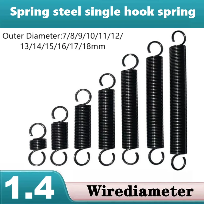 

Spring steel tension spring,retractor spring with hook,Wire Dia1.4mm,Outer Dia7/8/9/10/11/12/13/14/15/16/17/18mm,Length130~220mm