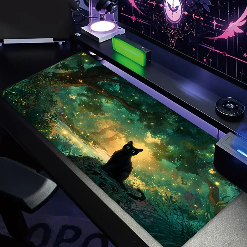 

Mysterious Forest and Cat Mouse Pad Desk Mat Gaming mats with Stitched Edge Durable Non-Slip Computer mousepad office rug