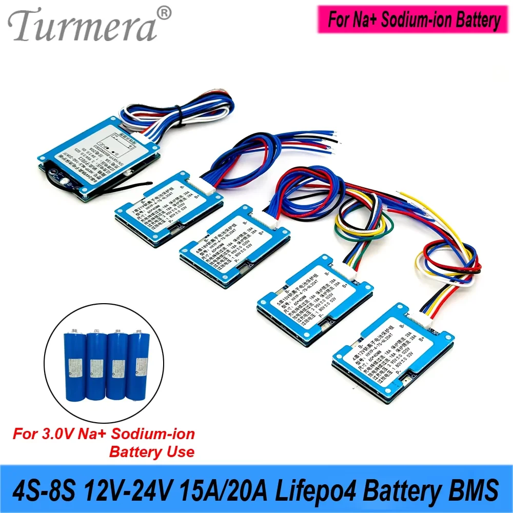 Baterai Sodium-Ion 4S-8S 12V 24V BMS 18A dengan Keseimbangan 20A NTC untuk 3.0V 3.95V 18650 32140 Baterai Li-ion Sodium DIY Menggunakan Turmera
