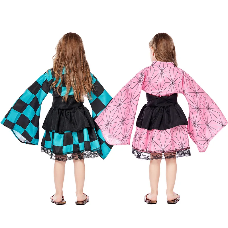 أنيمي دمان تأثيري فستان مُصمم حسب الطلب القاتل وتتسابق Nezuko Kamado الأطفال كرنفال لعب الأدوار فستان كيمونو لمؤتمرات الفتيات