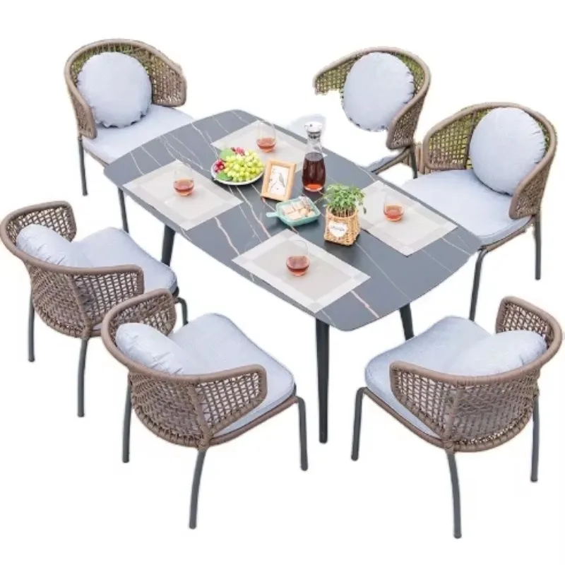 Garden Outdoor Furniture China Table and Chair Dining Set China Aluminum Alloy Frame with Waterproof Cushion