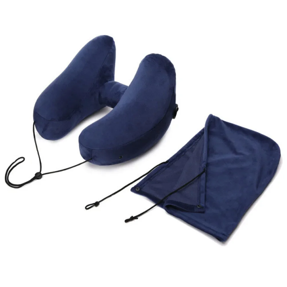 

1 упаковка H-образная массажная подушка, надувная портативная подушка для хранения на открытом воздухе, для путешествий на большие расстояния, для отдыха в автомобиле самолете, подушка для шеи с капюшоном