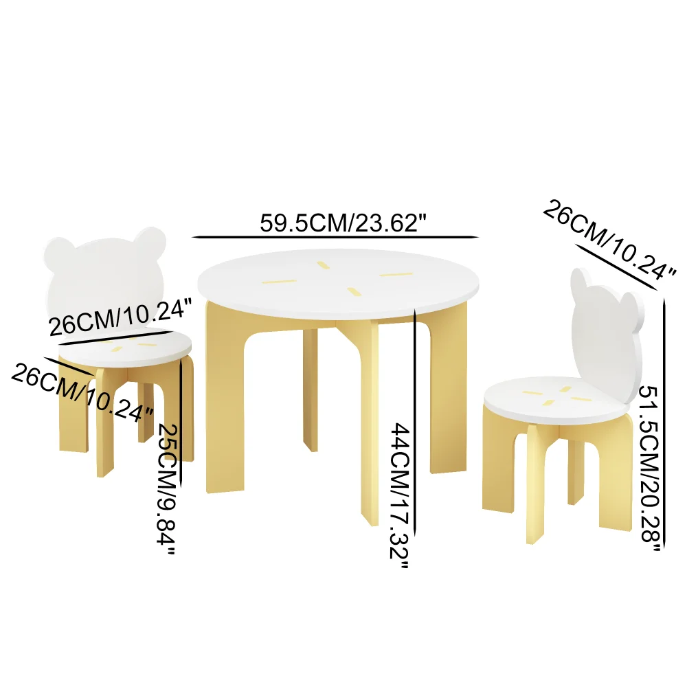 Orraves Kids Table and Chair Set, 3-Piece Toddler Table with 2 Chairs, Cute Bear-Back Chairs, Sturdy Wooden Activity Table Set for Kids, Playroom, Bedroom, Preschool image 5