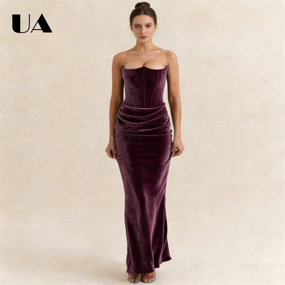 

Special Celebrations Velvet Strapless Maxi Gown Corset Bodice Elegant Formal Dress Velour Prom Wedding Party Gowns