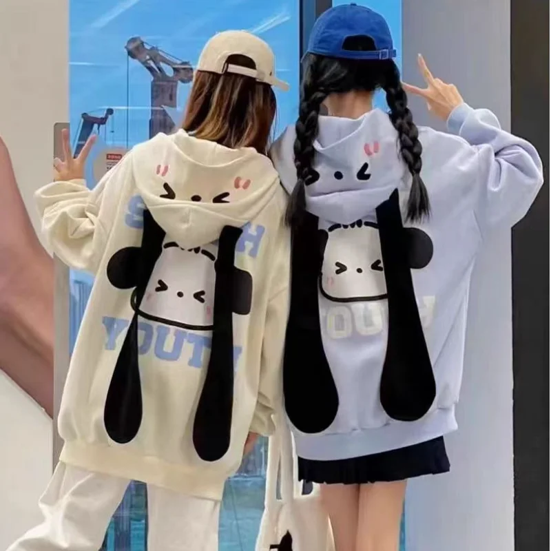 

Sanrio Pochacco Girl Kawaii Long Ears Puppy Hooded Sweatshirt Women Spring Autumn Zipper Coat College Style Japanese Jaeckt Tops