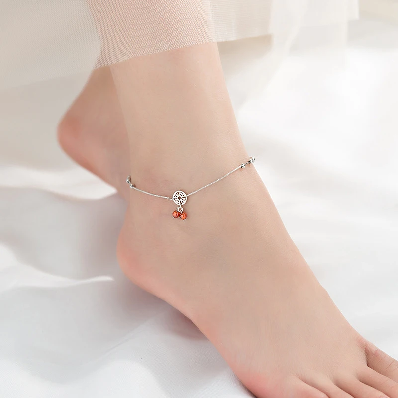 Modian Garnet Coin Light Beads Anklet for Women Fashion Sterling Silver 925  Link Chain Adjustable Anklet Fine Jewelry 2020 New