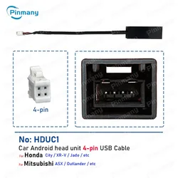 Car Android Radio Audio Connector HDUC1 4 Pin USB Wire Harness Cable Socket Adapter for Honda City XR-V Mitsubishi ASX Outlander