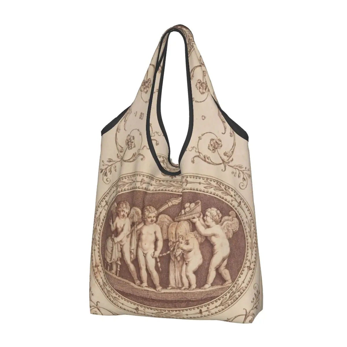 The Marriage Of Psyche And Cupid Groceries Shopping Bag Custom Shopper Tote Shoulder Bag Portable Renaissance Angels Handbag