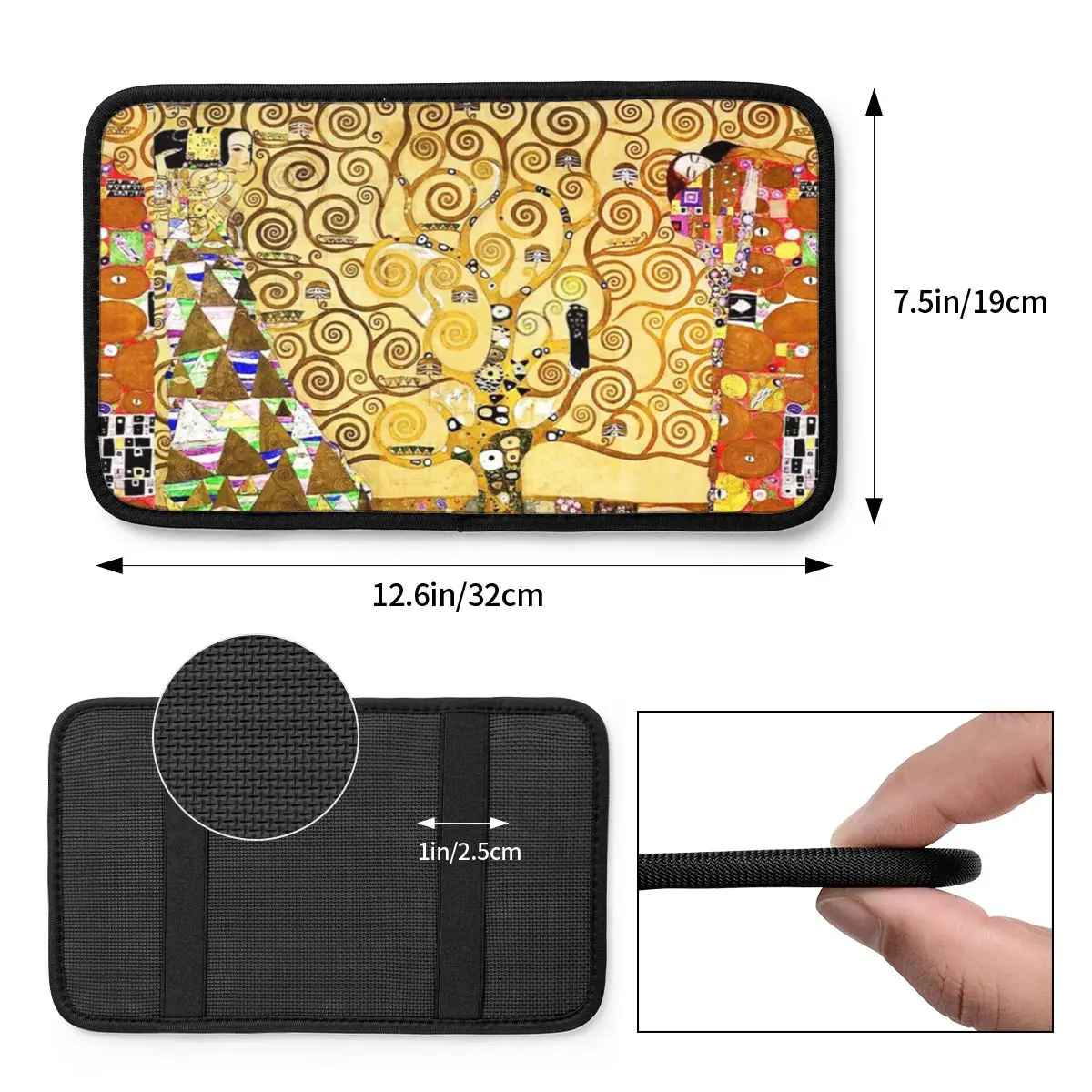 Four Seasons Car Armrest Cover Mat Tree Of Life Stoclet Frieze Gustav Klimt Center Console Protective Pad Car Interior Cushion